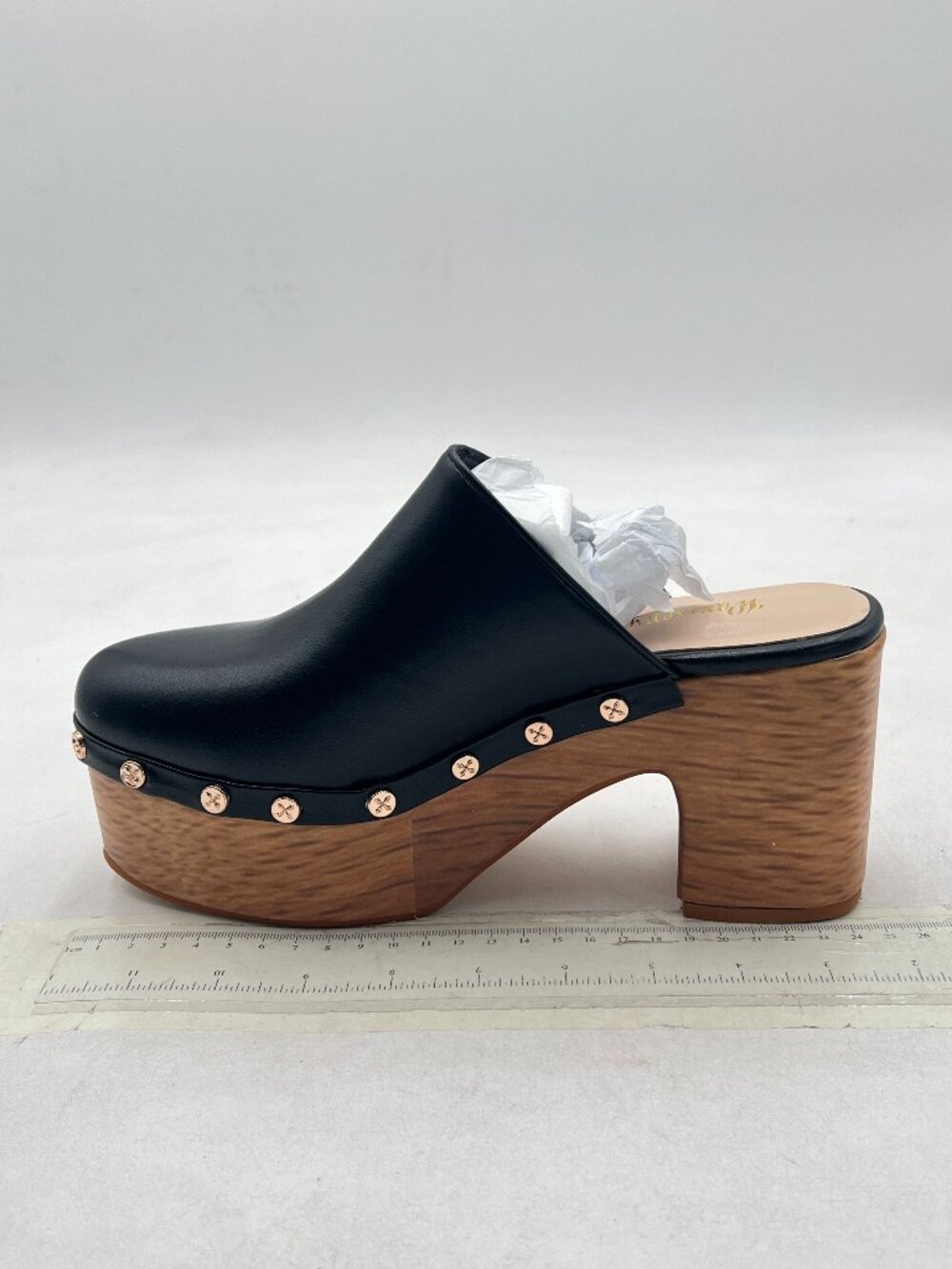 Black Round Toe Studded Platform Mule Slip on Cork Chunky Block High Heel Clogs